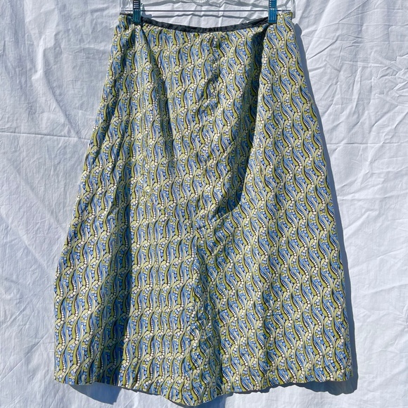 Green and Blue Abstract Paisley Design on Midi Length Fit and Flare Skirt - Picture 3 of 4